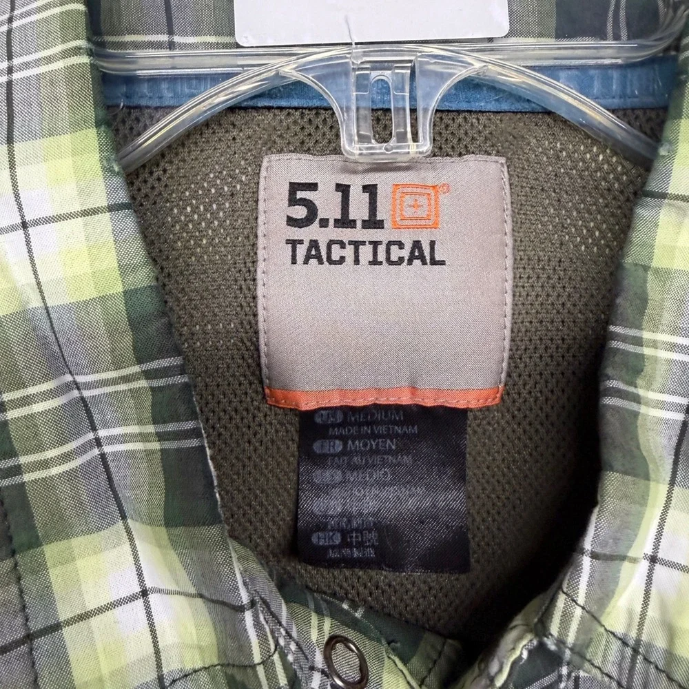5.11 Tactical Mens Medium Green Plaid Ripstop Short Sleeve Vented Fishing Shirt - Picture 3 of 7